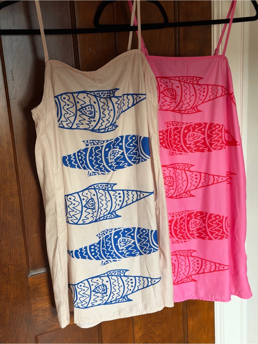 Women’s Printed Spaghetti-Strap Dress - Blue on Cream & Pink Variant